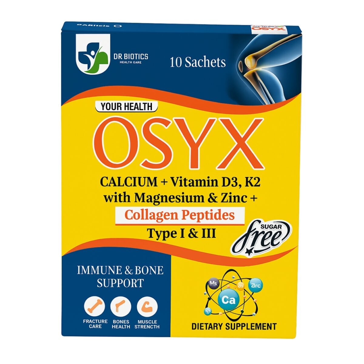 Osyx | Calcium, Vitamin D3 & K2 with Magnesium, Zinc & Collagen Peptides | Bone, Joint & Immune Support | Sugar Free - Image 1